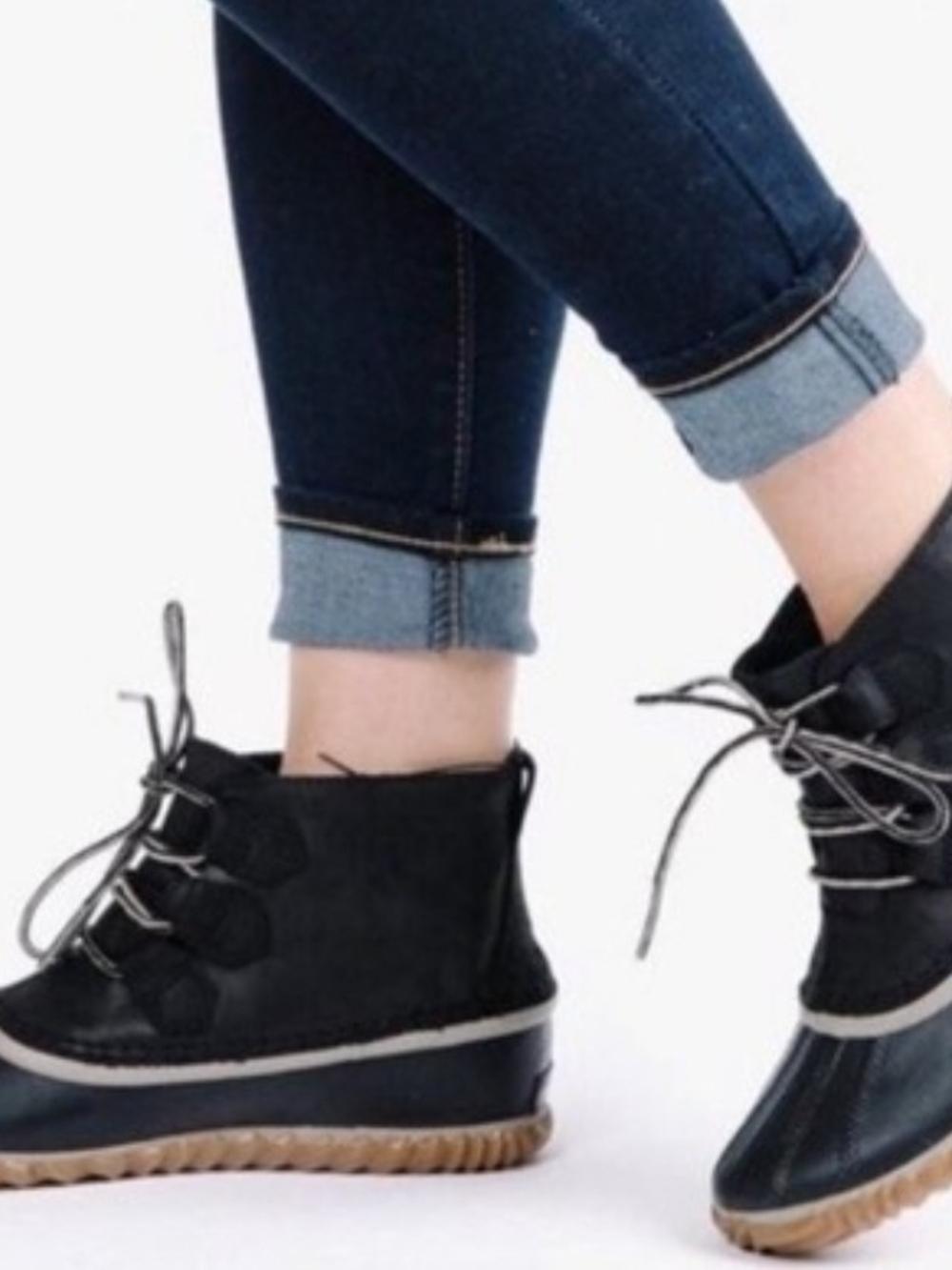Sorel Black Lace-Up Duck Bootie with Gum Sole